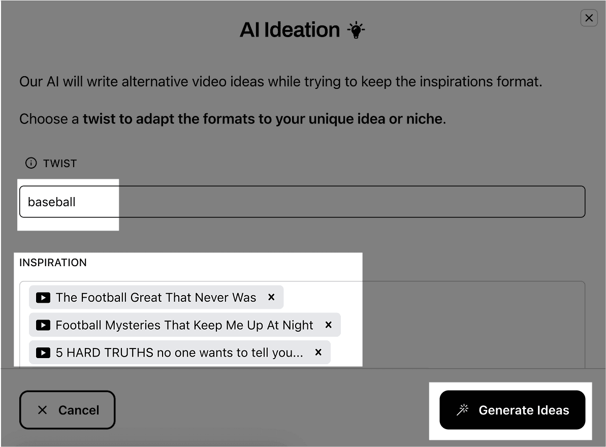 AI Ideation settings