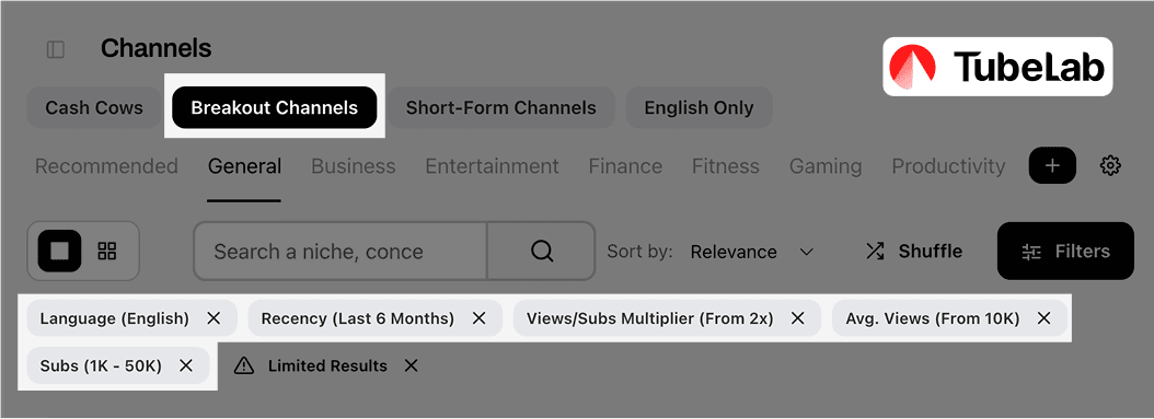 Breakout channels filter